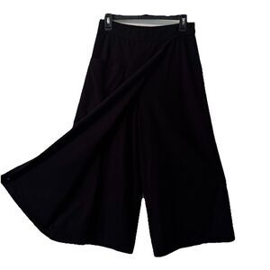 Eileen Fisher Black Tulip Hem Wide Leg Culottes Wrap Womens Small Lagenlook EUC
